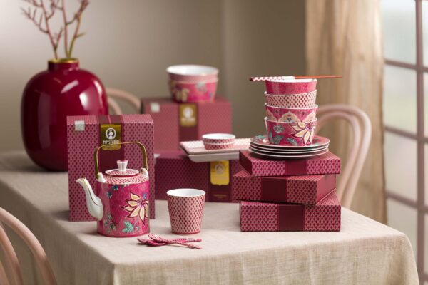 Pip Studio Oriental flower festival set 4 kommen donkerroze 12cm - Afbeelding 8