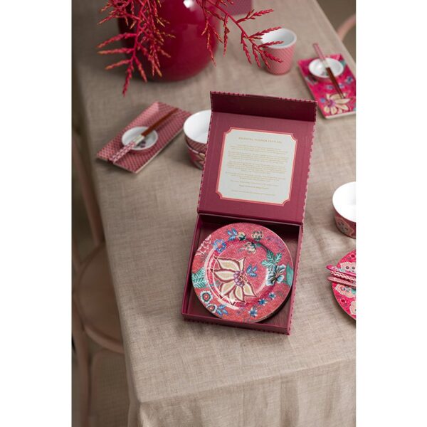 Pip Studio Flower festival set 4 gebaksborden donkerroze - Afbeelding 3