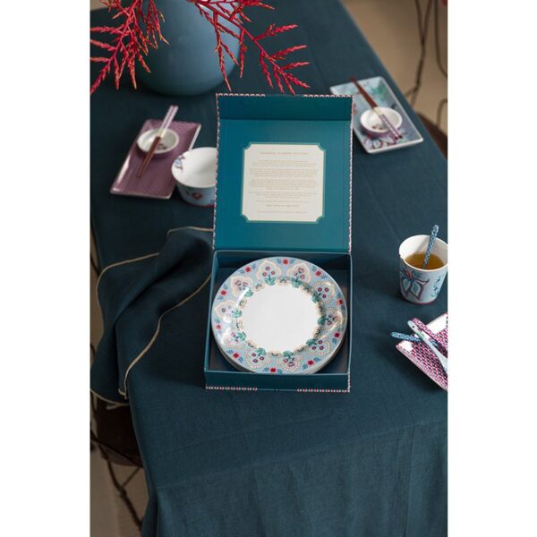 Pip Studio Flower festival set 4 ontbijtborden lichtblauw 21cm - Afbeelding 3