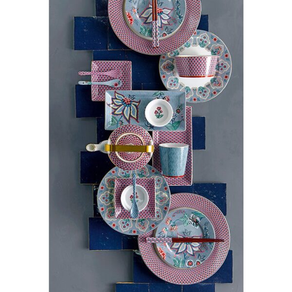 Pip Studio Flower festival set 4 dinerborden rood lichtblauw 26cm - Afbeelding 4