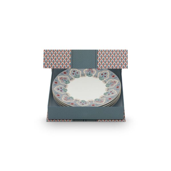 Pip Studio Flower festival set 4 ontbijtborden lichtblauw 21cm