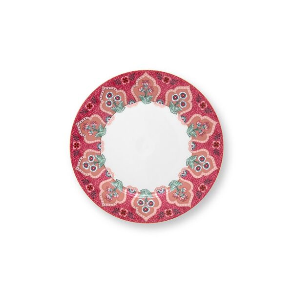 Pip Studio Flower festival set 4 ontbijtborden donkerroze 21cm - Afbeelding 2