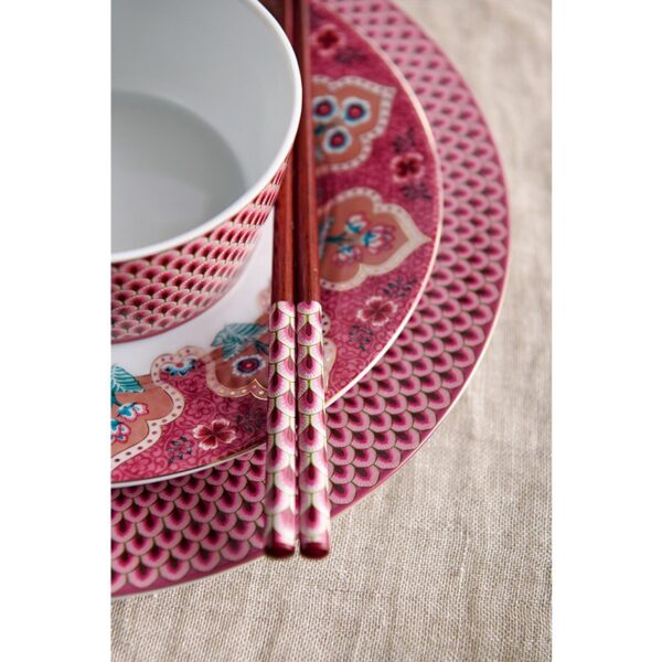 Pip Studio Flower festival set 4 ontbijtborden donkerroze 21cm - Afbeelding 4
