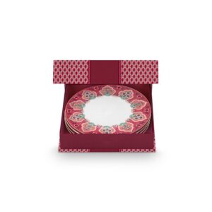 Pip Studio Flower festival set 4 ontbijtborden donkerroze 21cm