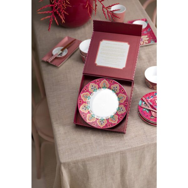 Pip Studio Flower festival set 4 ontbijtborden donkerroze 21cm - Afbeelding 3