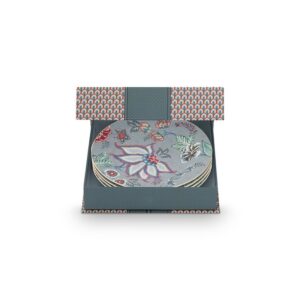 Pip Studio Flower festival set 4 gebaksborden lichtblauw 17cm