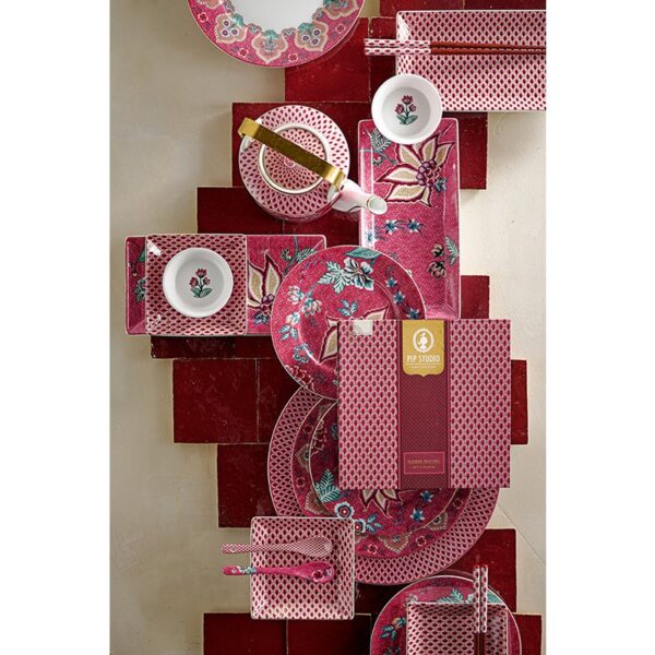 Pip Studio Flower festival set 4 gebaksborden donkerroze - Afbeelding 4