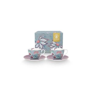 Pip Studio Flower Festival lichtblauw set 2 cappuccino kop en schotel 280ml