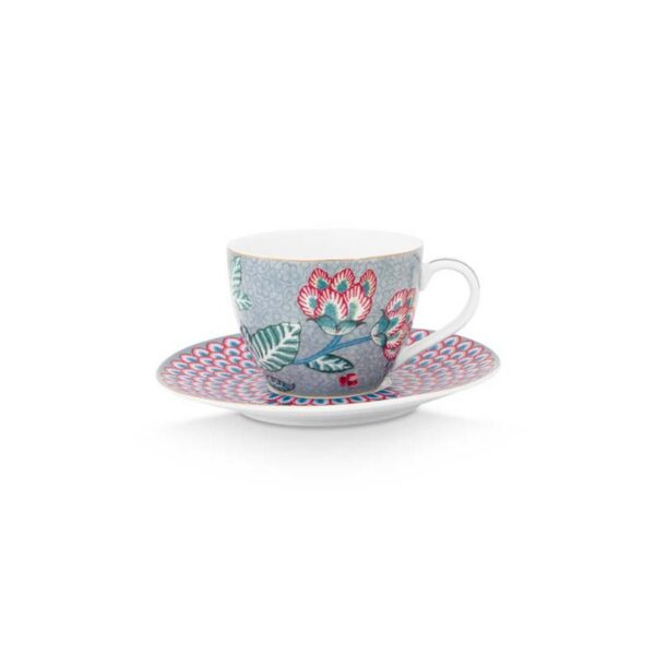 Pip Studio Flower Festival lichtblauw set 2 cappuccino kop en schotel 280ml - Afbeelding 3