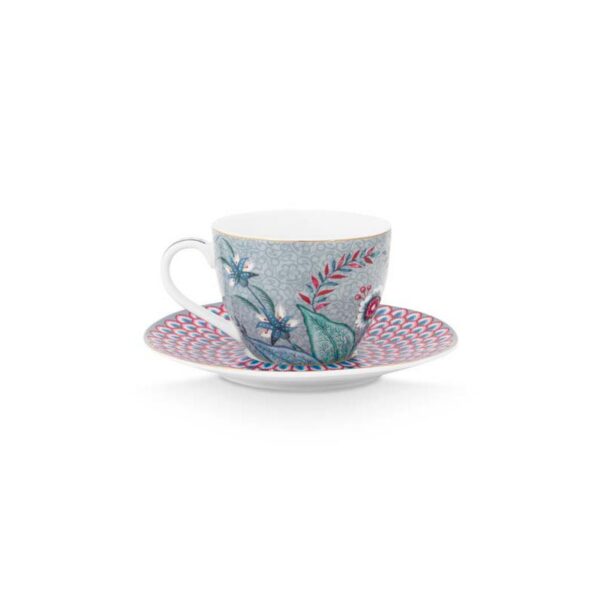Pip Studio Flower Festival lichtblauw set 2 cappuccino kop en schotel 280ml - Afbeelding 4