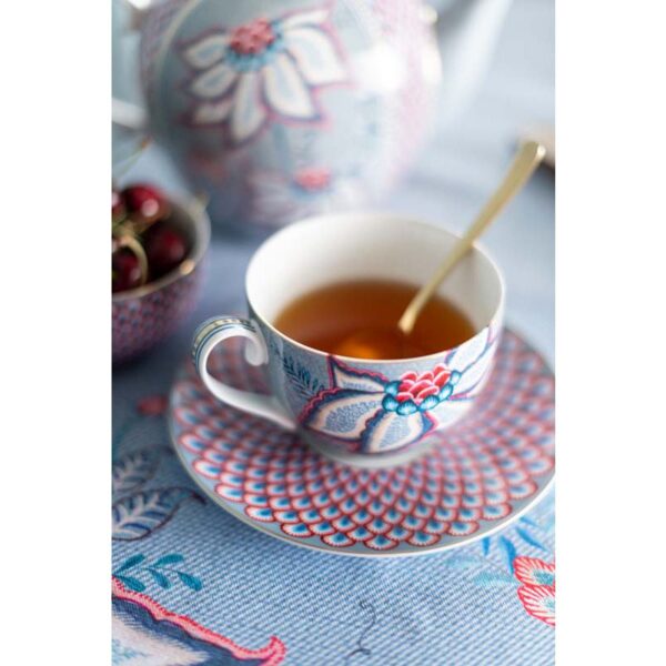 Pip Studio Flower Festival lichtblauw set 2 cappuccino kop en schotel 280ml - Afbeelding 6